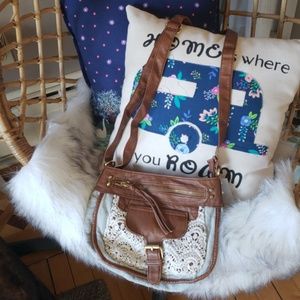 Zumiez denim leather n lace cross shoulder purse